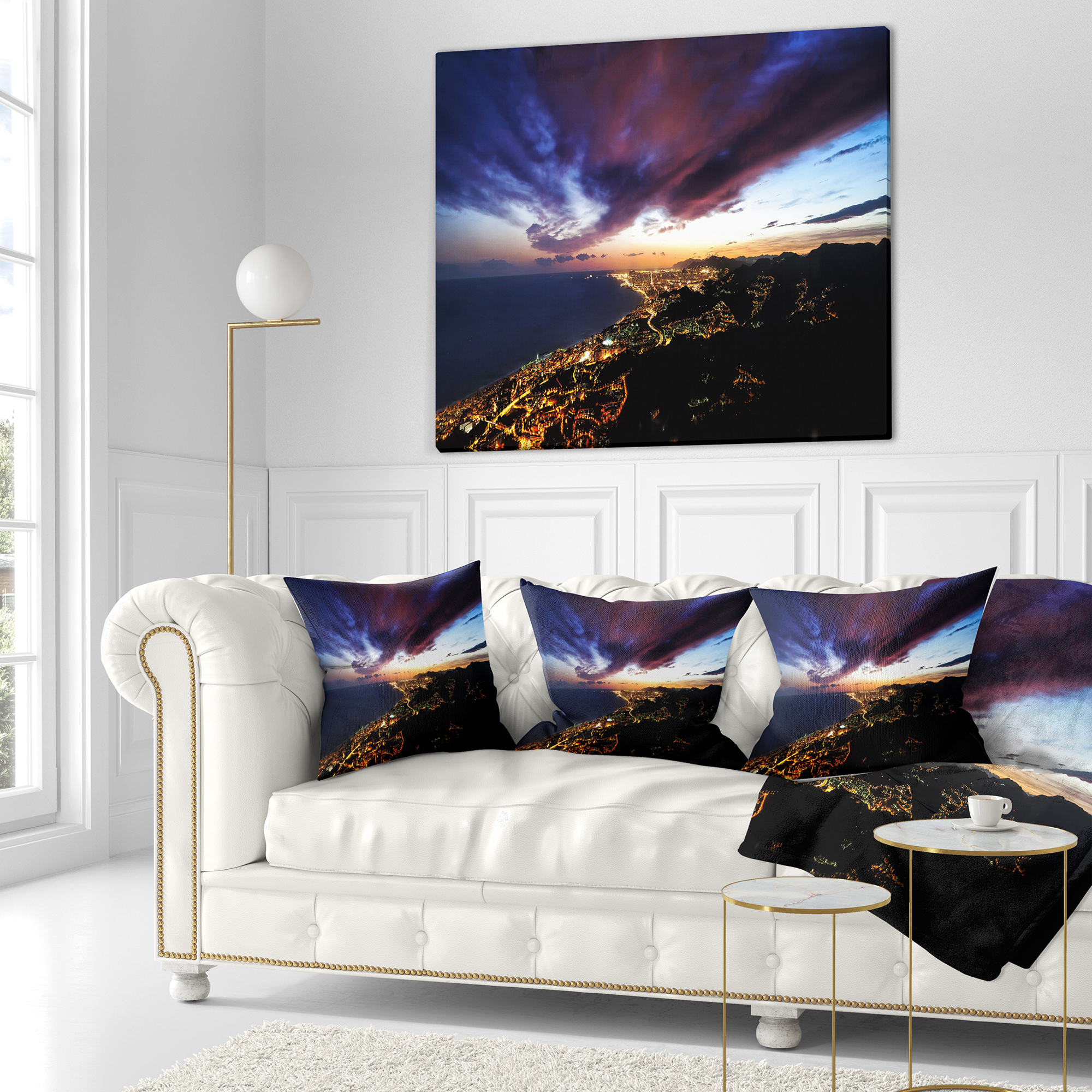 Designart Barcelona Skyline Panorama - Cityscape Throw Pillow - 16x16