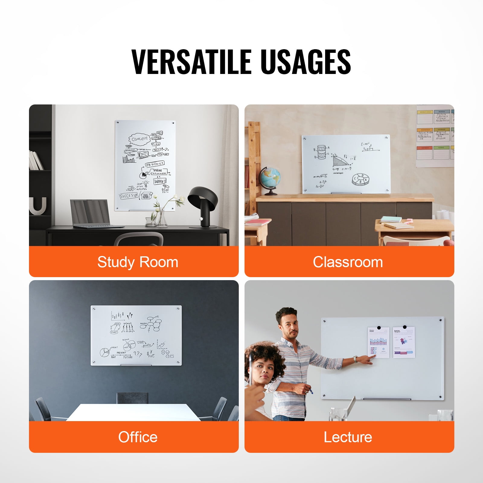 KFFKFF 36"x24" Magnetic Glass Dry Erase Board Frameless Wall Mounted Magnetic 3' x 2' Large Glass Whiteboard Dry Erase Board with Tray for Office, School & Home