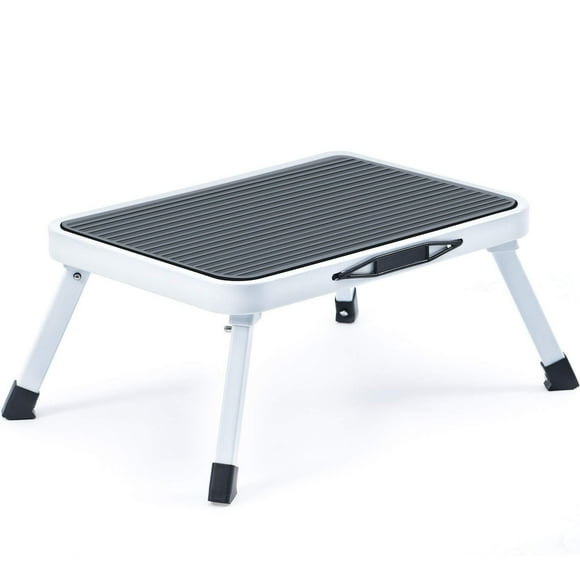 KK KINGRACK Metal Step Stool, Portable Folding Step, Anti-Slip Wide Pedal, 330lbs, White