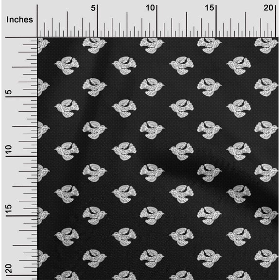oneOone Organic Cotton Poplin Twill Fabric Dot & Bird Block Print Fabric By The Yard 42 Inch Wide