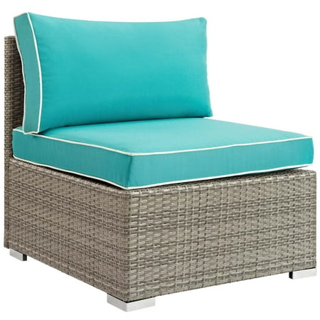 Outdoor Furniture Modena Modern Contemporary Urban Design Outdoor Patio Balcony Garden Furniture Sofa Middle Chair, Sunbrella Rattan Wicker, Blue Light Gray ()