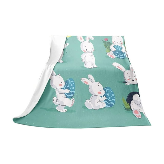 Cheapark Easter Flannel Sofa Blanket Soft Couch Throw With Bunny And Colorful Eggs Pattern For Home Decor And Holiday Gift