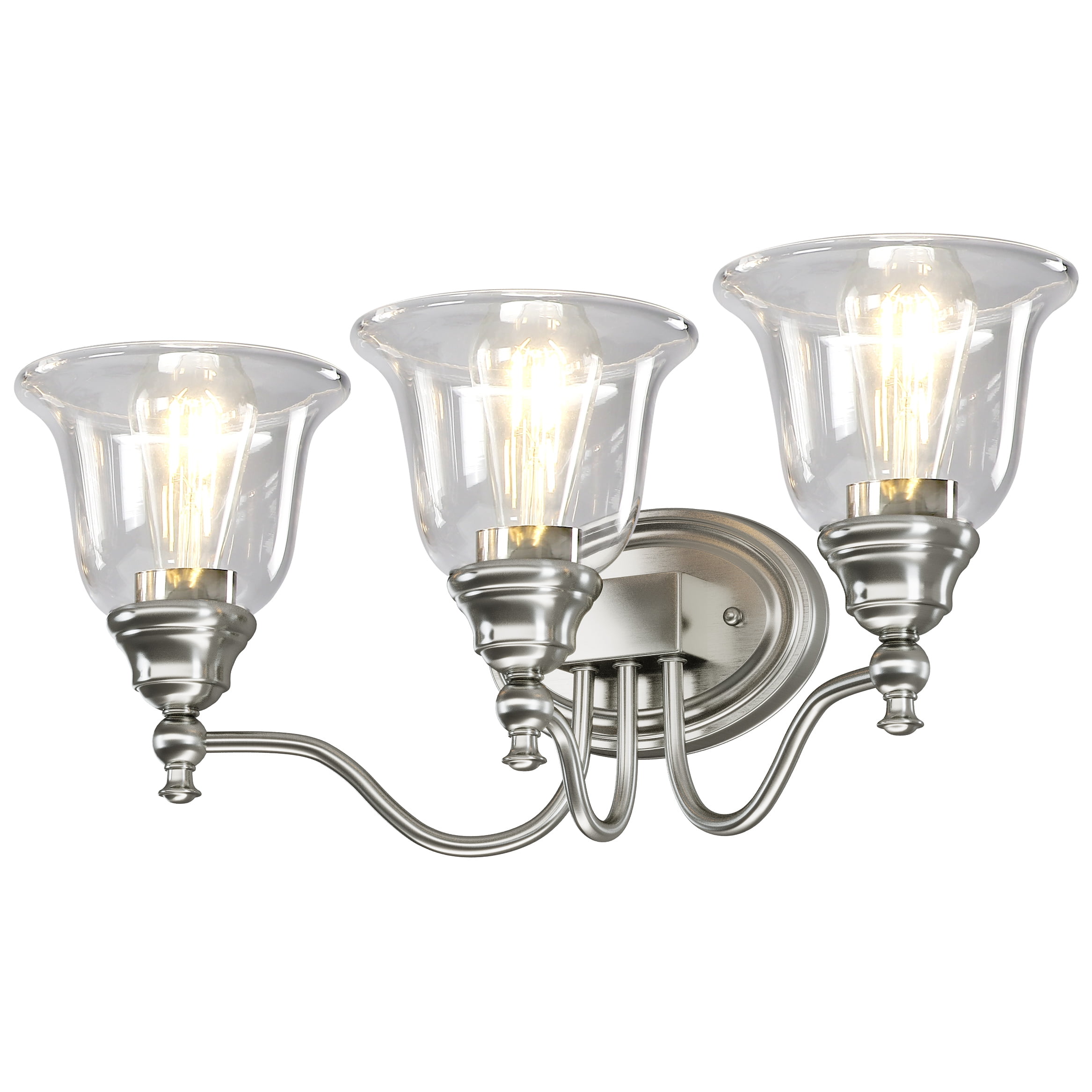 Fnova 3-Light Bathroom Light Fixtures, Modern Vanity Light with Clear Glass Shade, Bathroom Wall Lamp for Mirror Living Room Kitchen Hallway Porch, E26 Base (Bulbs Not Included)