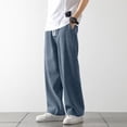 thumbnail image 6 of Baggy Jeans Men Trendy Elastic Waist Drawstring Wide Leg Jeans Outdoor Comfy Lightweight Casual Jeans Streetwear Blue M, 6 of 8