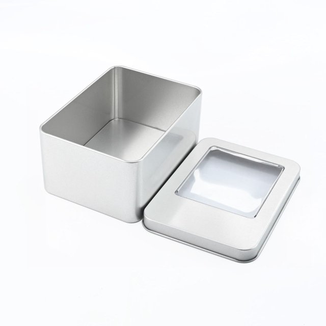 Caja de hierro para embalaje con ventana rectangular, accesorios y piezas, caja de hierro para embalaje general, caja de hojalata