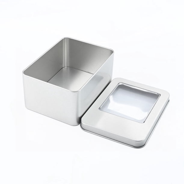 Caja de hierro para embalaje con ventana rectangular, accesorios y piezas, caja de hierro para embalaje general, caja de hojalata