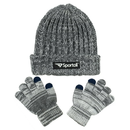 Sportoli Men's and Boys' Kids 2-Piece Marled Knit Cold Weather Accessory Set Warm Pull On Hat Scarf and Gloves
