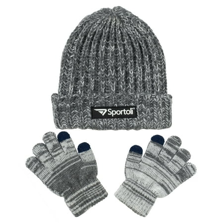 - Sportoli Men's and Boys' Kids 2-Piece Marled Knit Cold Weather Accessory Set Warm Pull On Hat Scarf and Gloves