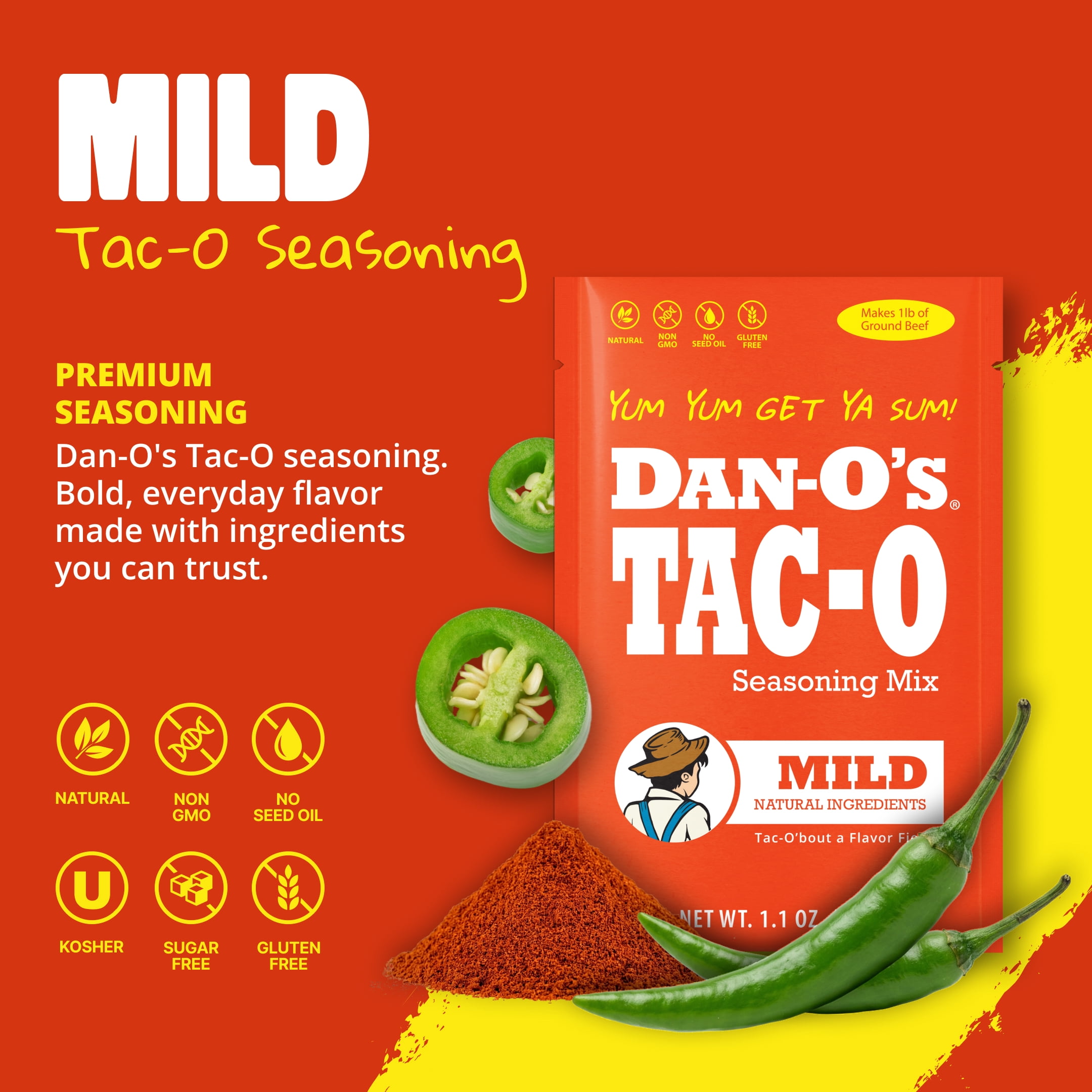 Dan-O's Tac-O Mild Seasoning Mix Single Serving Pack 1.1 oz