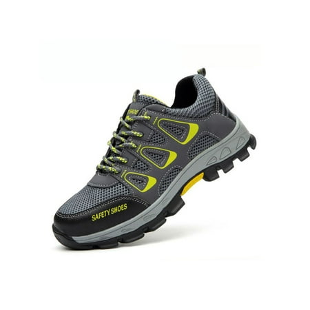 

Wazshop Men Protection Boot Breathable Work Boots Steel Toe Working Sneaker Slip Resistant Lace Up Booties Women Safety Shoe Puncture-proof Lightweight Gray Green 5