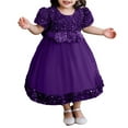 thumbnail image 1 of ameIAEA Robe à Sequins pour Filles Manches Courtes Col Rond Nœud Étincelant Mariage Anniversaire Fête, 1 of 6