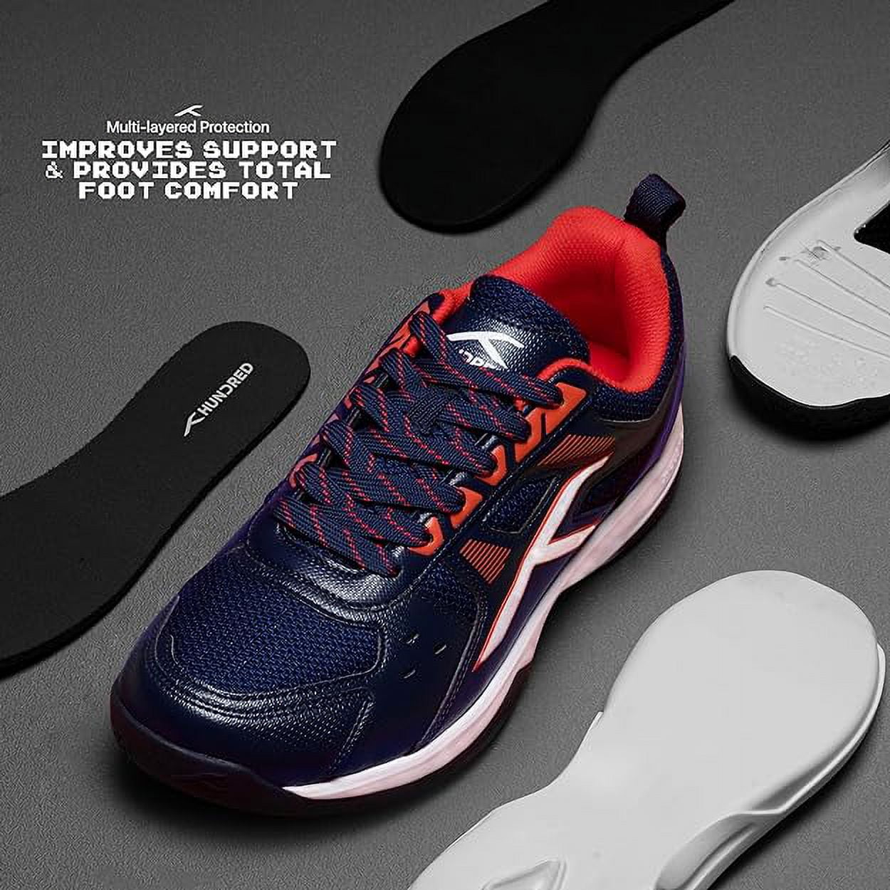 Hundred HBFS-2M153-8-11.0 Race Badminton Shoes - Navy & Orange Red
