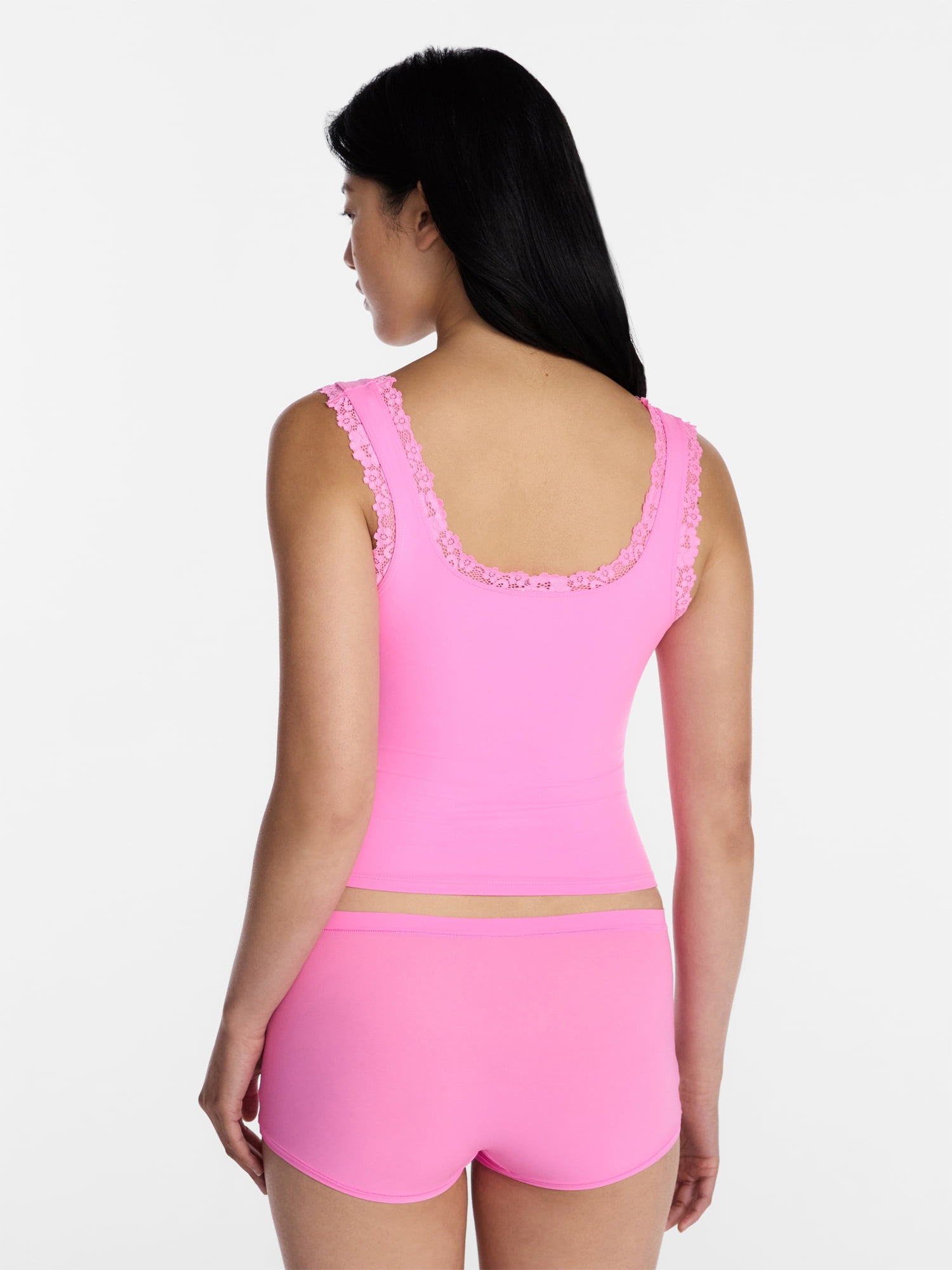 No Boundaries Fit Stretch Lace Trim Tank Top, Women's XS-XXXL