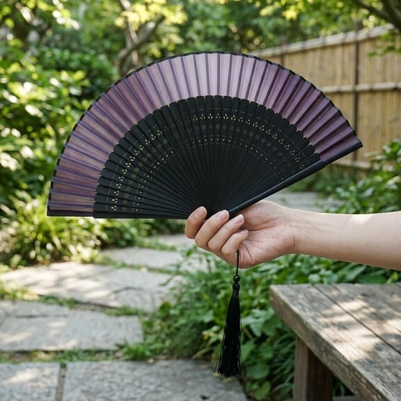 Abbraccia Folding Fan Chinoiserie Bamboo Ribs Handheld Fan Silk Cloth Engraved Pattern Vintage Chinese Traditional Accessory Suitable for Ladies Wedding Party F Coffee