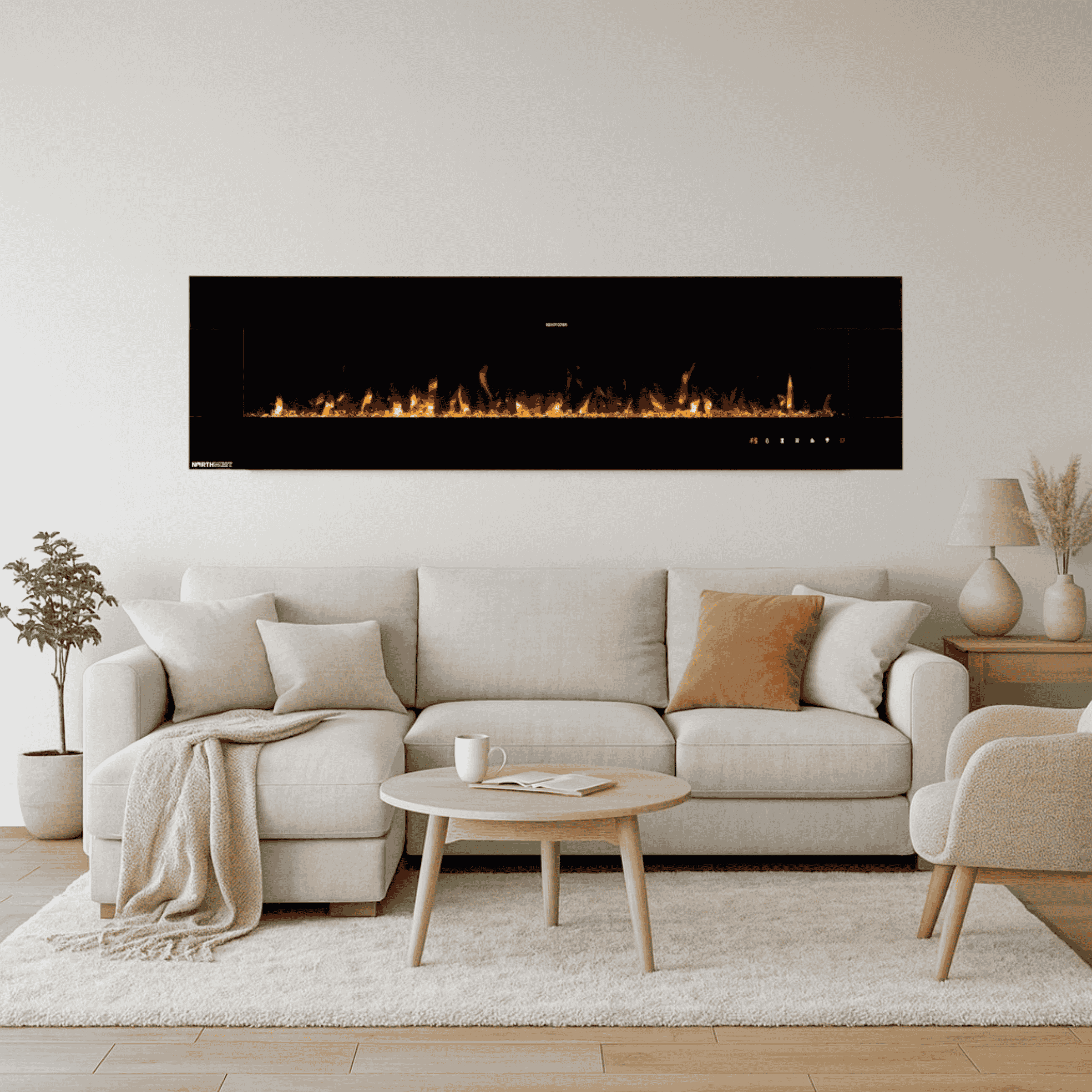 Northwest 72in Wall Mount Electric Fireplace with Bluetooth Speakers, Black