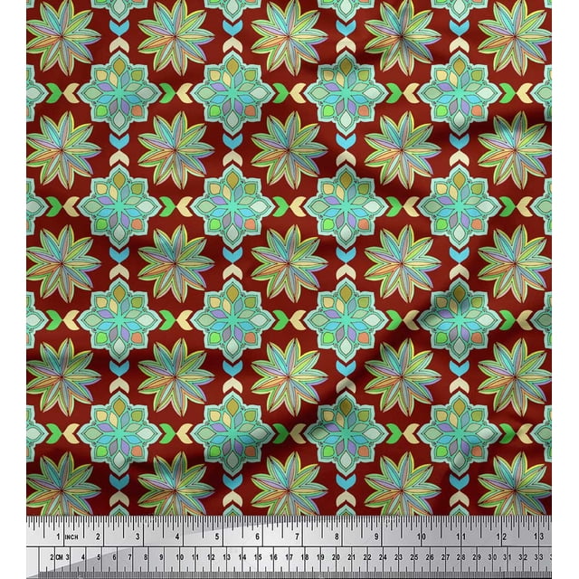 Soimoi Red Poly Georgette Fabric Multicolor Mandala Decor Fabric Printed Yard 52 Inch Wide