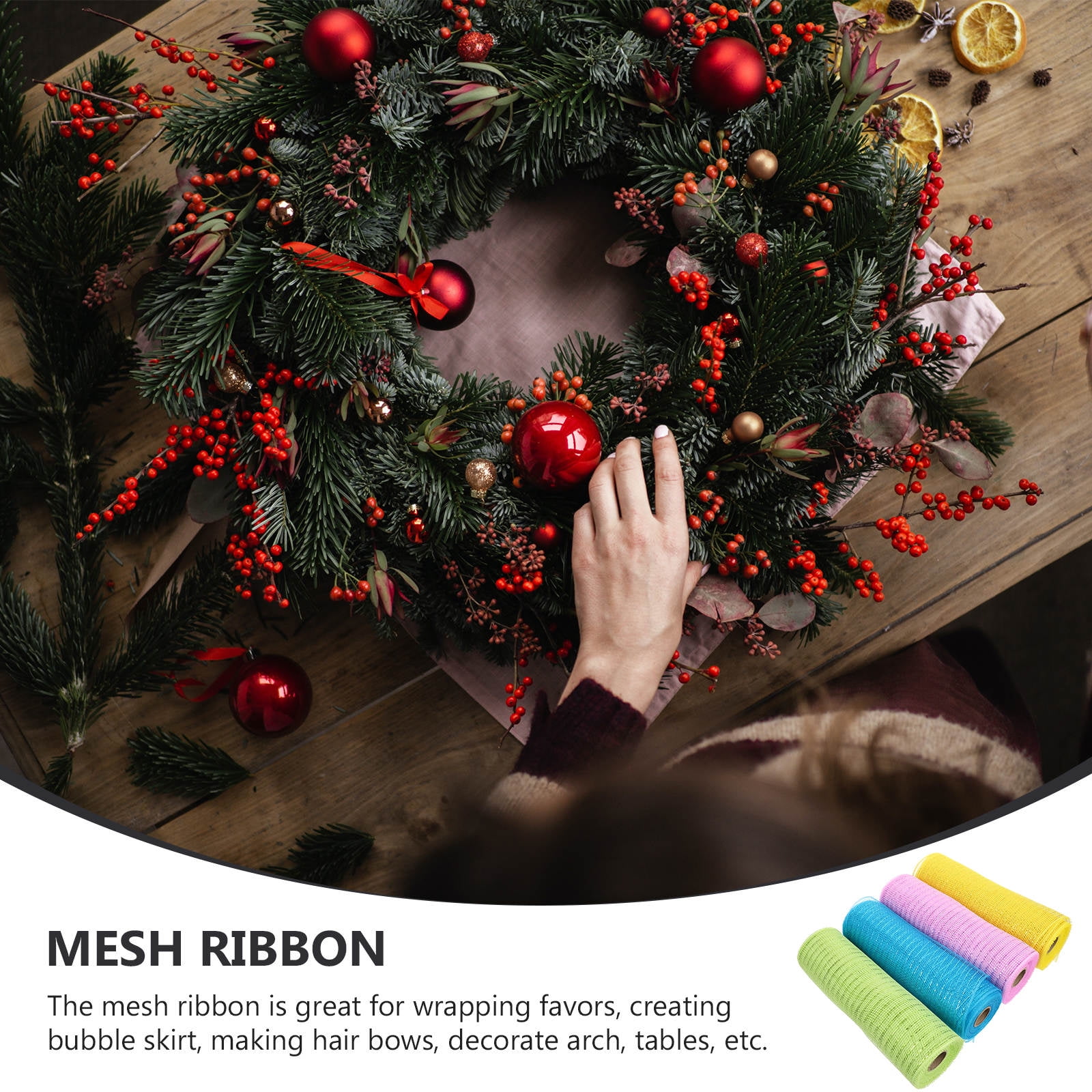 OUNONA Metallic Poly Mesh Ribbon for Wedding, Party, Holiday Decorations and Craft Projects