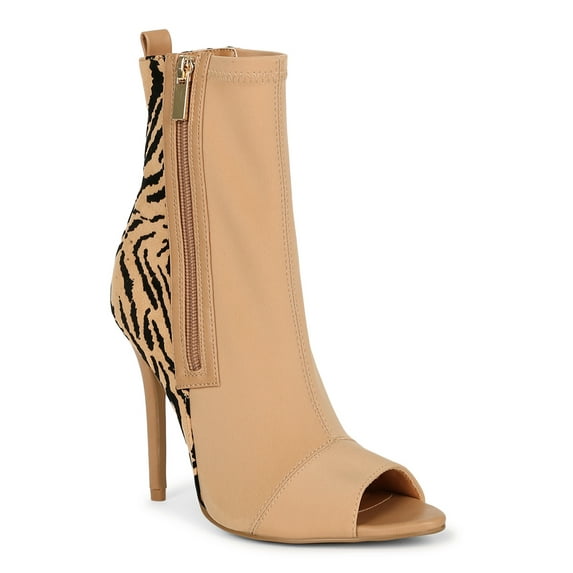 Women Double Panel Open Pointy Peep Toe Stiletto Booties 19467