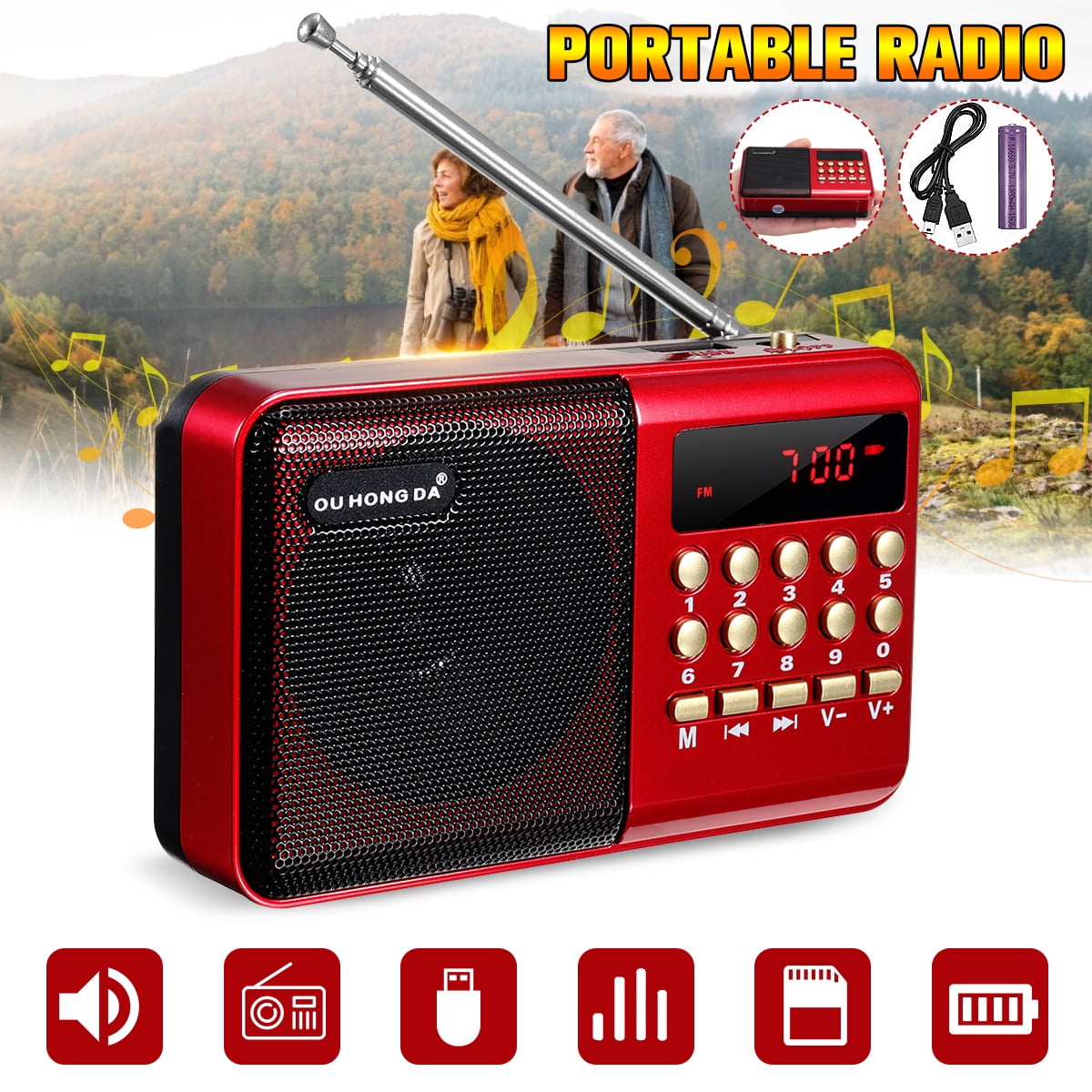 Bestgoods Portable Radio Pocket Radios FM MP3 USB Port Headphone TF