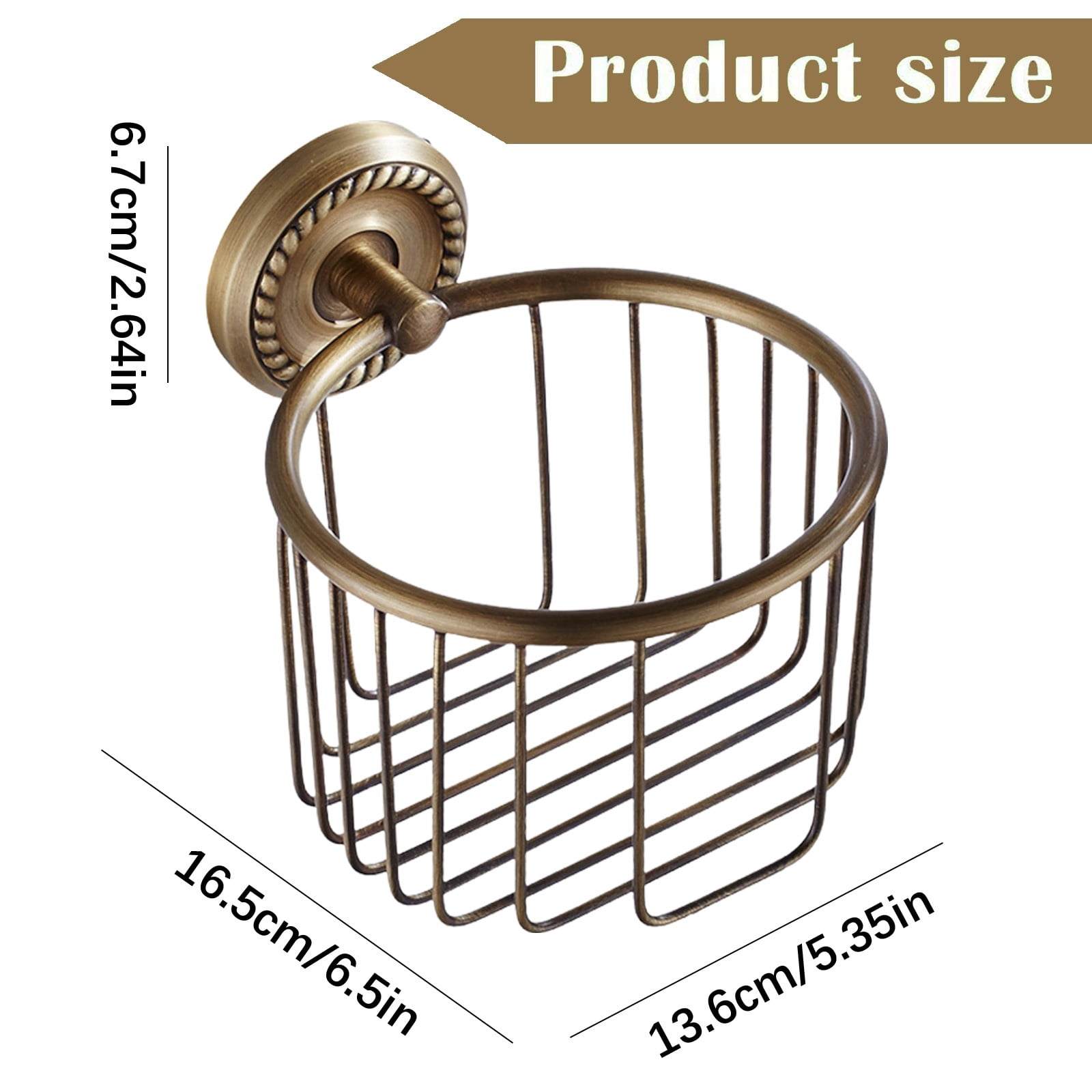 Toilet Roll Holder Toilet Paper Holder Wall Mounted, Brass Roll Tissue Wire Basket Dispenser for Bathroom Storage, Retro Style for Vintage Decor