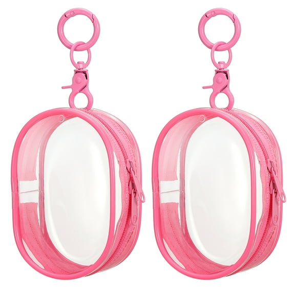 Uxcell 2Pack 3.94x2.36 Inch Clear Figure Display Bag with Keychain (Oval Bright Pink)