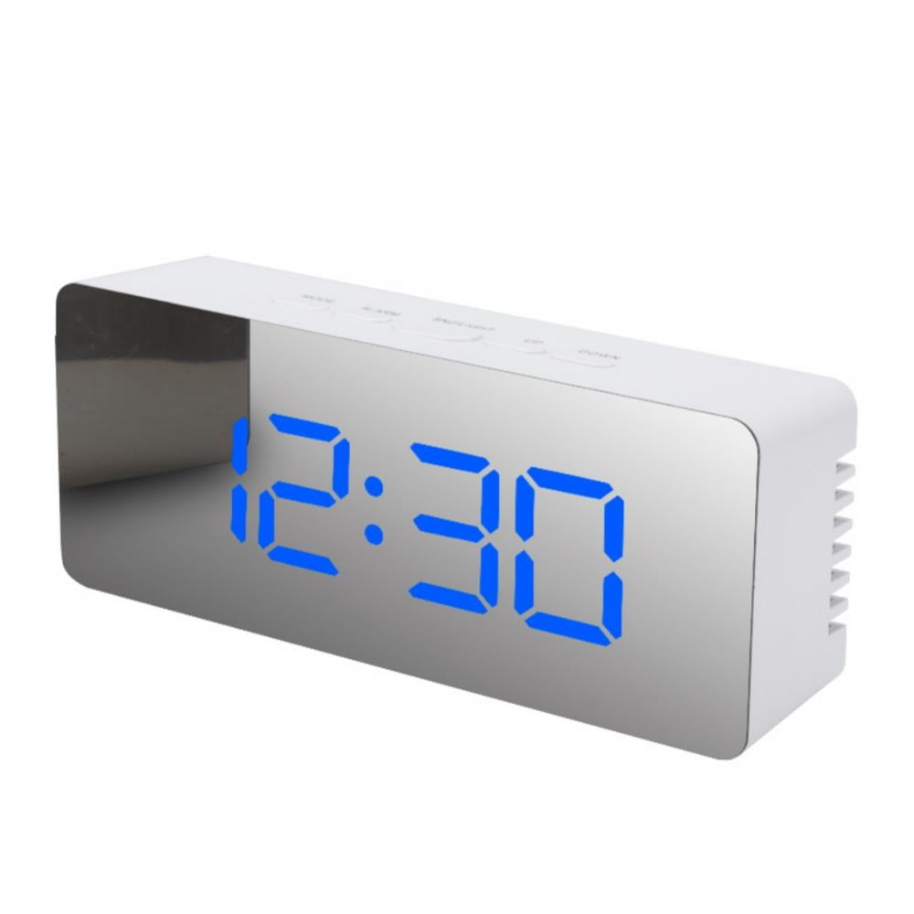 Digital Alarm Clock,Large Display LED Mirror Electronic Clocks, with  Snooze,USB Charging Ports for Bedroom Home Office -Blue