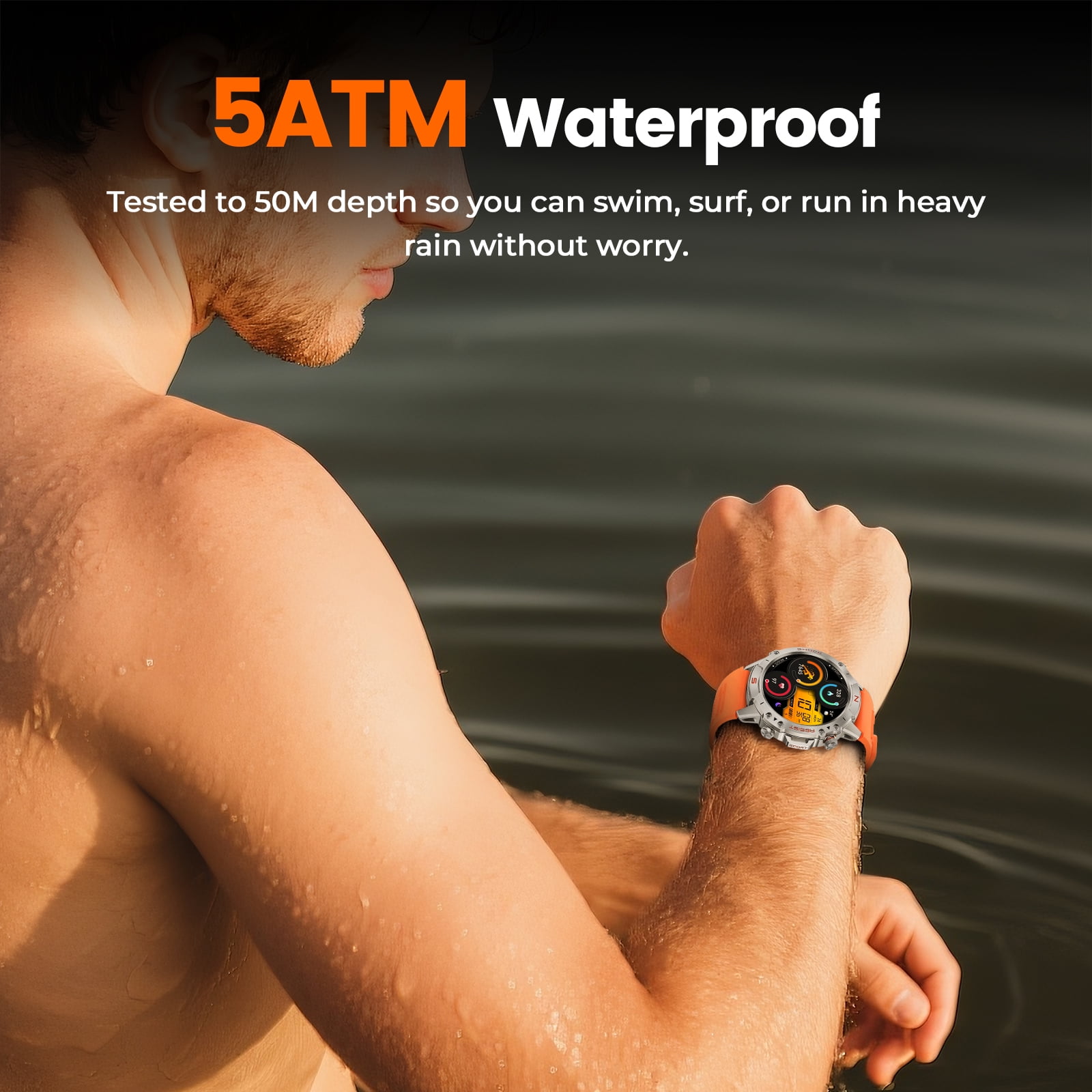 WalkerFit Smart Watch for Men, 1.43" Round AMOLED, 5ATM Waterproof, Long Battery, for iPhone Android