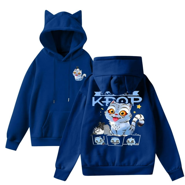 Huntrix pop Huntrix Print Cat Ears Hoodie with De-mon Sweatshirt Movie Fashion Streetwear Long Sleeve Print Soft Sweatshirt S