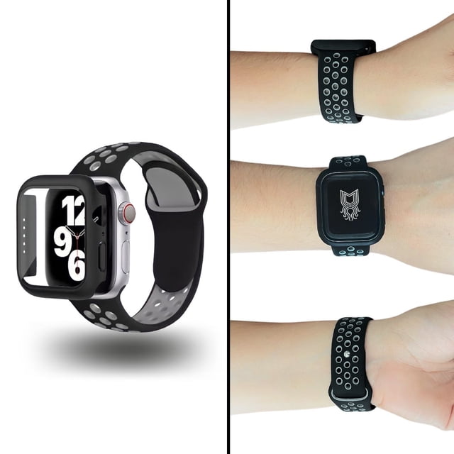 Correa para Apple Watch compatible con 45mm + Case protector de pantalla con Cristal Templado. Estilo Sport, ideal para hacer ejercicio. Mamá Pulpo Sport con case