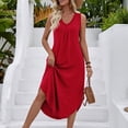 thumbnail image 3 of Taqqpue Women Maxi Dress Cotton Sleeveless V Neck Dress Beach Vacation Flowy Swing Plus Size Tank Dress Loose Fit Solid Color Sundress for Women, 3 of 10