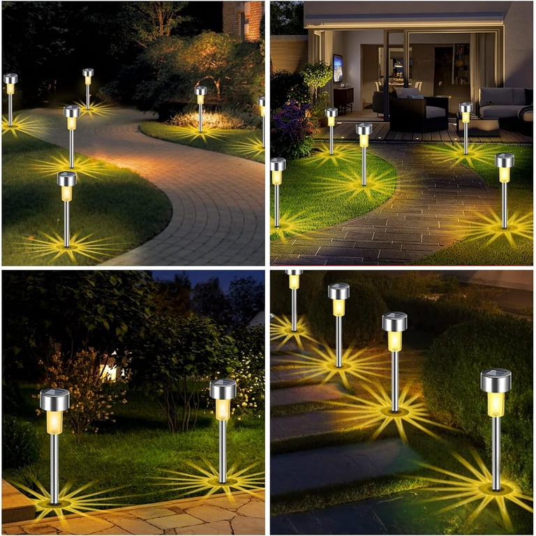 Fohil 10-Pack Solar Pathway Lights – Waterproof Stainless Steel LED Garden Lights, Multicolor Auto-On/Off For Walkways & Patios