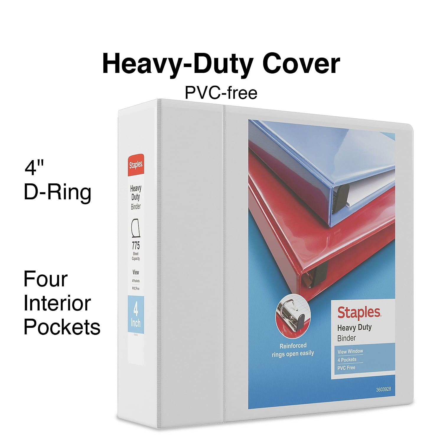 Staples Heavy Duty 4' 3-Ring View Binder White (24696) 82663