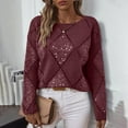 thumbnail image 5 of Fmbrln Womens Trendy Sequin Knitted Sweaters Long Sleeve Crew Neck Hollow Out Sweaters Tops Casual Dressy Blouse Loose Comfy Pullover Sweaters Red XL, 5 of 9