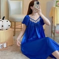 thumbnail image 6 of Huhudde Women's Long Ice Silk Nightgown,Summers Short Sleeve Sleep Dress Nightdress Casual Loose Chemise Sleepwear Sleepshirt, 6 of 20