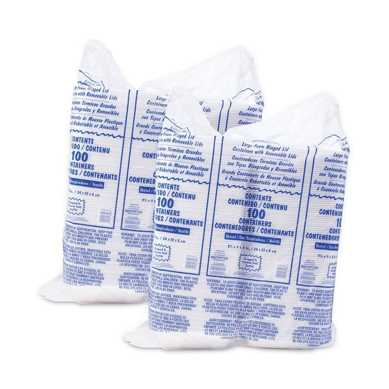 Foam Hinged Lid Container, Vented Lid, 9 x 9.4 x 3, White, 100/Pack, 2 Packs/Carton Foam Hinged Lid Container, Vented Lid, 9 x 9.4 x 3, White, 100/Pack, 2 Packs/Carton