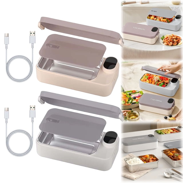 Heated Lunch Box 900ml Heated Lunch Box 7200mAh Rechargeable Lunch Box With Stainless Container Adjustable Temperature Display Heating Lunchbox Portable Warmer