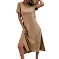 thumbnail image 2 of Women's Summer V Neck Short Sleeve Solid Basic T-Shirt Casual Midi Dress with Pockets, 2 of 5