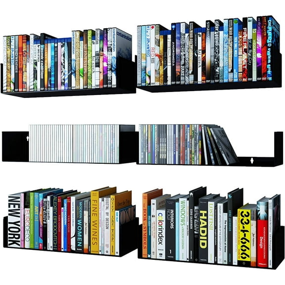 FYC'shop Bali Black U Shape Floating Shelves for Wall, CD DVD Storage Shelves and Metal Bookshelf Set of 6