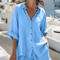 thumbnail image 4 of FengLS Women's Fashion 2 Piece Sets Lapel Collar Button Down Shirt & Short Pants Sets Cotton Linen Lightweight Breathable Sets for Daily Outdoor & Casual Home Wear, 4 of 8