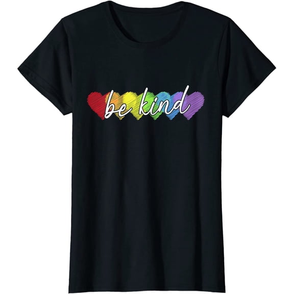 Women Tops LGBT Be Kind Pride LGBT Ally Rainbow Flag Retro Vintage Casual T-Shirt