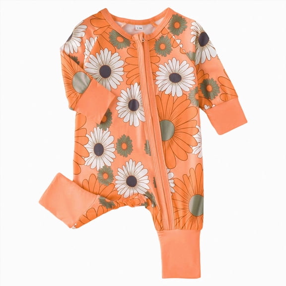 Xyant Baby Bamboo Rayon Romper Girl Footless Viscose Newborn Infant Footie Mitten Cuffs Toddler Boy Clothes (Orange,6-9 Months)