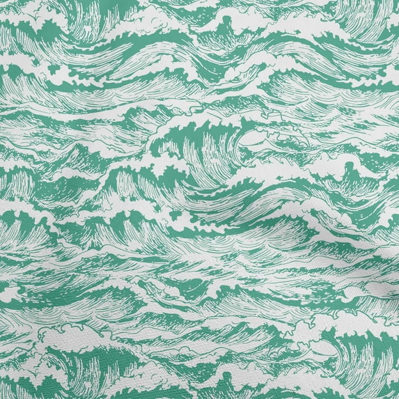 oneOone Silk Tabby Sea Green Fabric Asian Japanese Wave Quilting Supplies Print Sewing Fabric By The Yard 42 Inch Wide