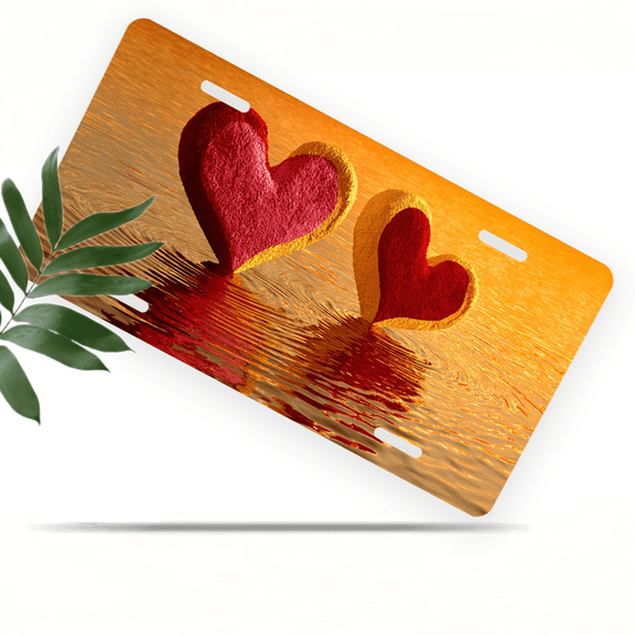 1 Pcs 2D Flat License Plate Covers & Frames, Two Heart Shaped For Decorative Front, Waterproof For Decoration Aluminum License Plate Covers & Frames Cover For Men Women, 12" X 6"