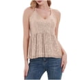 thumbnail image 3 of Feancey Big Deal Days Sequin Halter Tops for Women Ruffle Hem Flowy Tunic Top Dressy Trendy Adjustable Spaghetti Strap Glitter Tank Tops Spring Sparkly Party Blouse Beige XL, 3 of 8