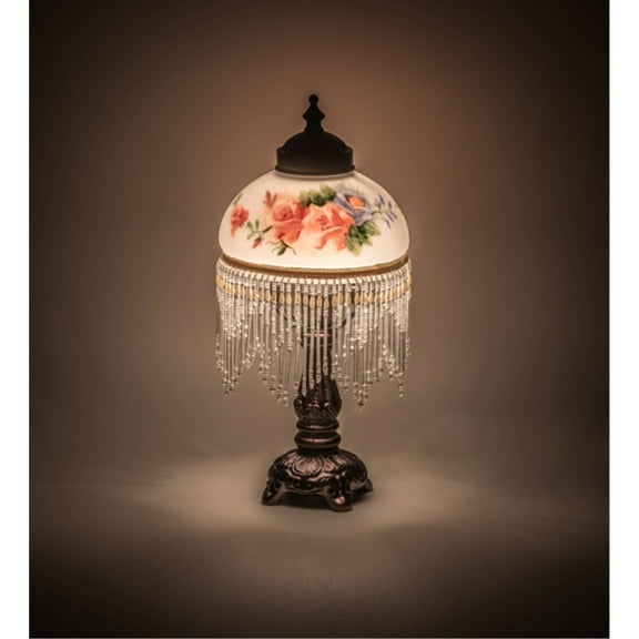 13" High Roussillon Rose Bouquet Fringed Mini Lamp