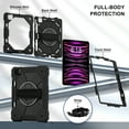 thumbnail image 3 of Shockproof Case for Apple iPad Pro 11 Inch 2022/2021/2020/2018 4th 3rd 2nd 1st Gen/ iPad Air 5th 4th Gen 10.9 Inch, Rotating Kickstand Pencil Holder Shoulder Strap Hand Strap Bumper Cover, Black, 3 of 8