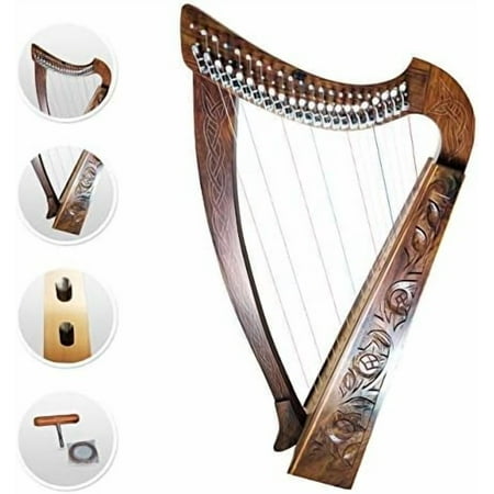 22 Strings Harp Irish Celtic Highland Solid Rosewood Natural Finishing Lever Tuning Key Extra Set included 33" inches tall Roseback