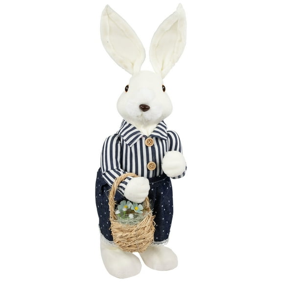 Northlight Standing Girl Bunny with Basket Easter Figure - 19" - Navy Blue