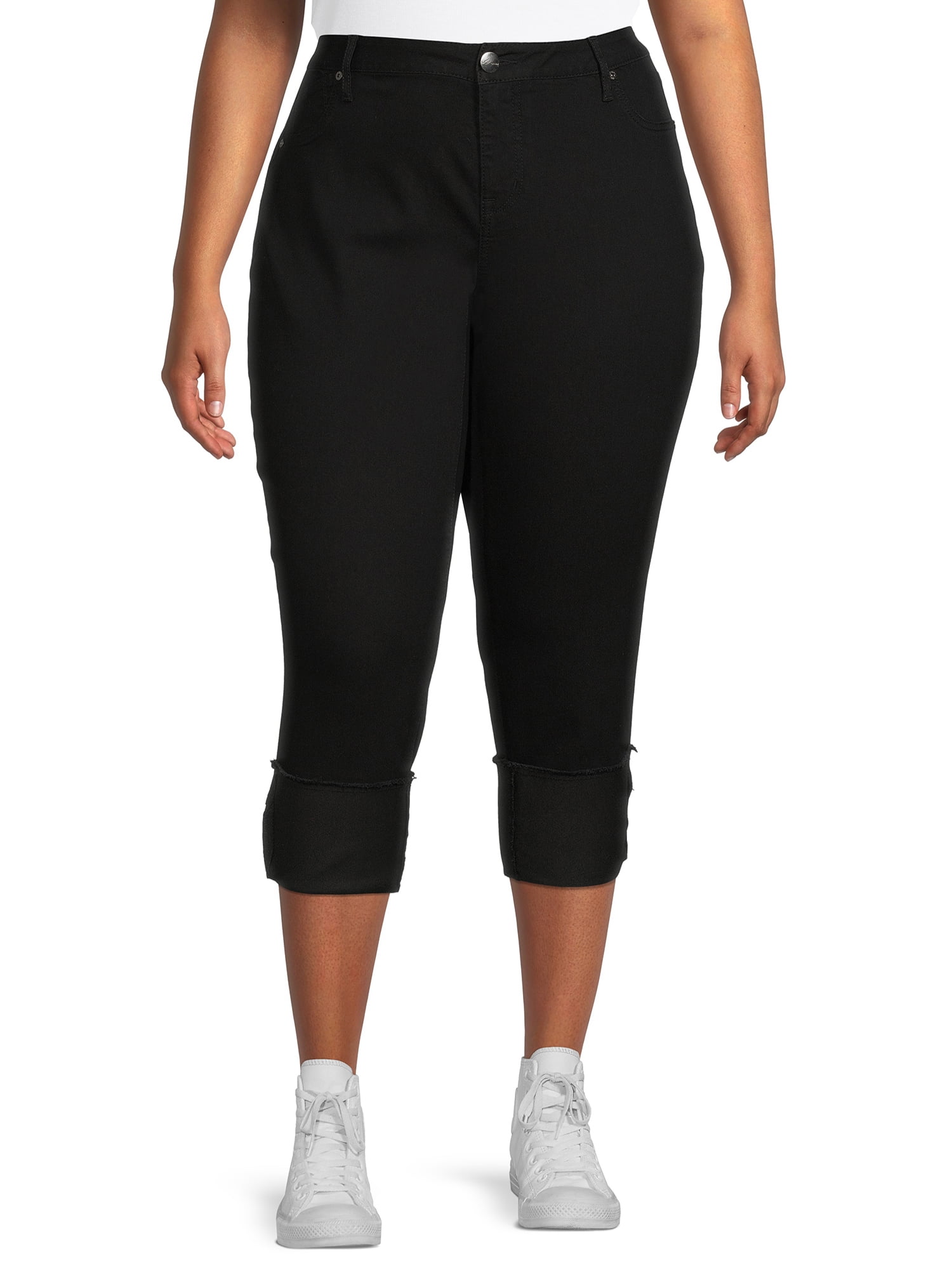 A3 Denim Women's Plus Size Roll Cuff Capri Jeans