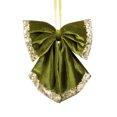 thumbnail image 2 of Green Velvet Bow Christmas Ornament Olive Green Gold Glitter Accent Christmas Tree Decor Indoor Christmas Decorations for Home Seasonal Hanging Mantel Decor Party Decor 1 Pack, 2 of 8